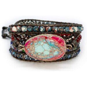 Boho Handmade Natural Stone Wrap Bracelet Turquoises Crystal 34" Gift